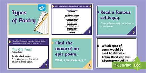 Types Of Poetry Challenge Cards Printable Twinkl Usa