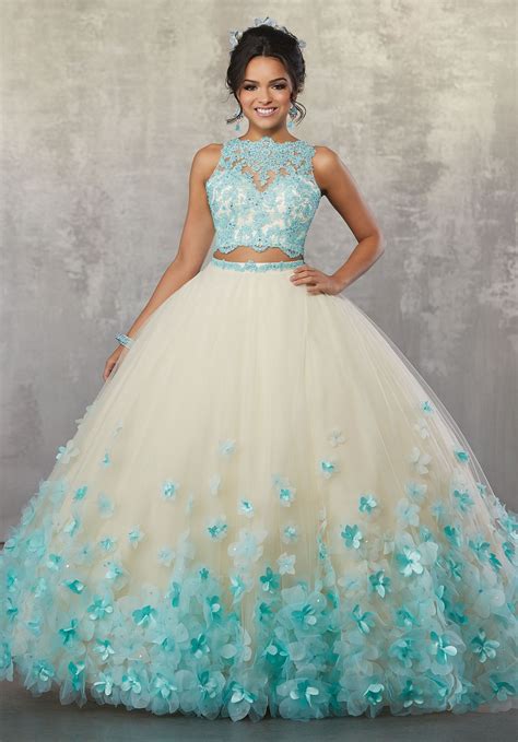 Two Piece Gown With Beaded Lace On Net Top And Ballgown Skirt Morilee Two Piece Quinceanera