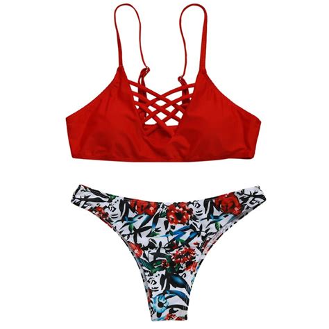 2018 Newest Lattice Front Cami Crop Bikini Set Sexy Bikini Set Women Swimsuit Female Swimwear