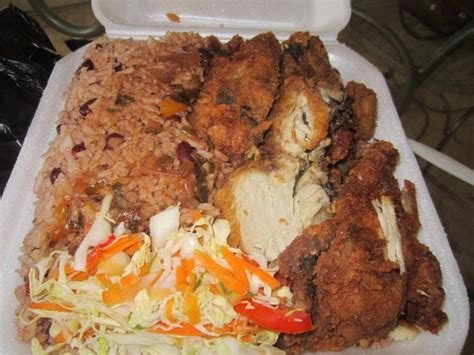 Good Ole Fry Chicken Box Lunch With Rice And Peas Noice Mi Miss Dem
