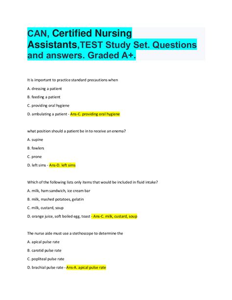 Can Certified Nursing Assistants Test Study Set Questions And