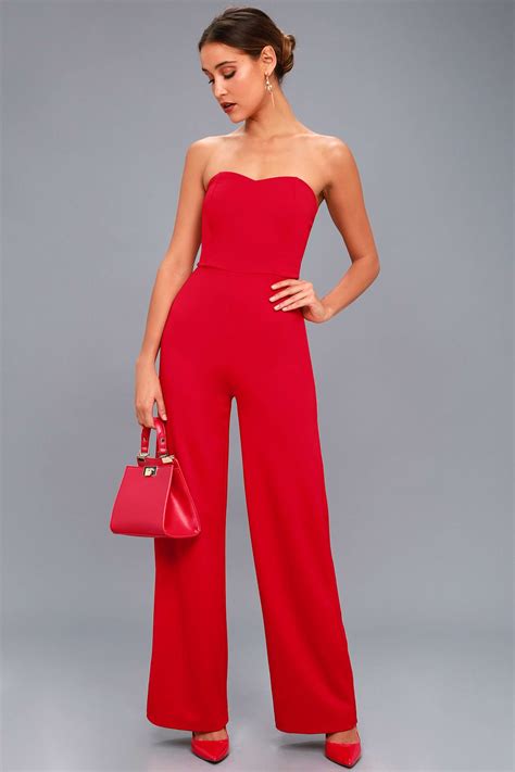 edith red strapless jumpsuit jumpsuits for women dressy rompers and jumpsuits fashion