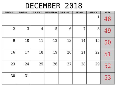 Calendar December 2018 Printable Template Calendardecember2018