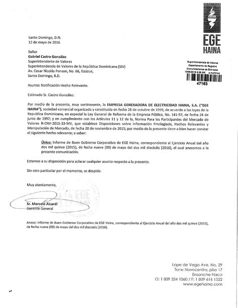 Acuse De Recibo Carta Siv Notificacion Hecho Relevante Ibgc 2015 By