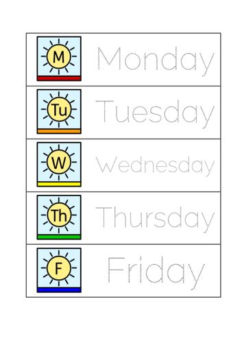 Widgit Symbol Supported Days Of The Week Cards For Tracing Matching