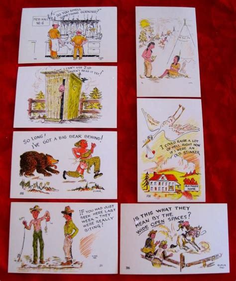 7 1950s Genuine Elmer Anderson Comic Postcards