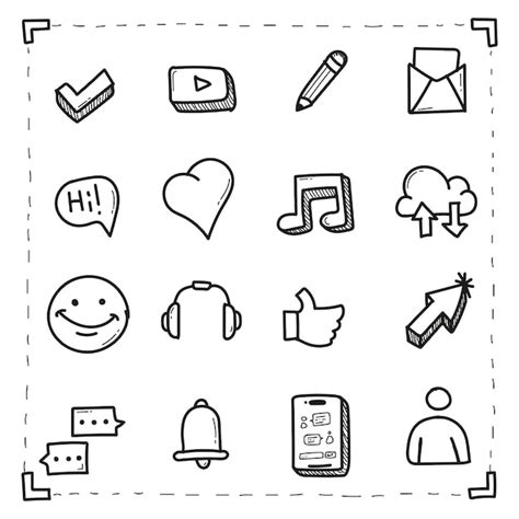 Premium Vector Hand Drawn Social Media Set Icon In Doodle Style Isolated