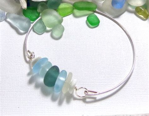 Sea Glass Bracelet Beach Glass Bangle By Gardenleafseaside On Etsy Sea