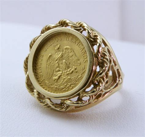 1945 Mexican 2 Pesos Gold Coin Ring Set In 14k Gold Mount Etsy