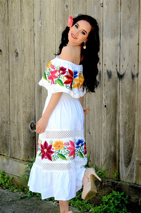White Mexican Wedding Dress Multicolor Embroidered Off Etsy