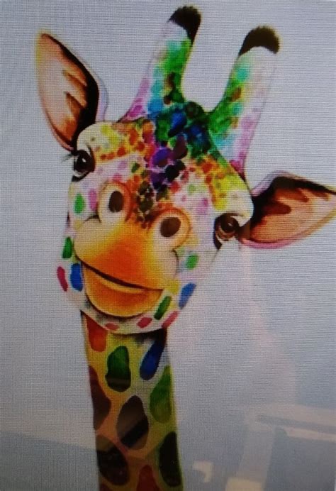 Rainbow Colored Giraffe Partial Round Drill Diamond Art Etsy