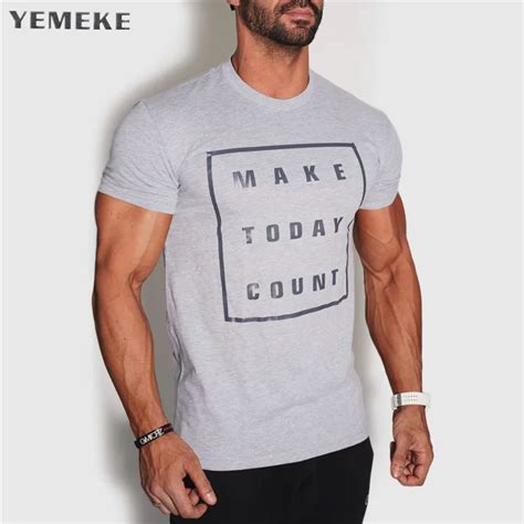 yemeke men gyms fitnes t shirt skinny elasticity bodybuilding workout fashion shirts male casual