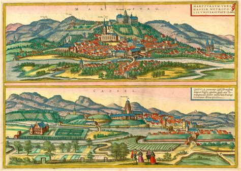 Antique Map Of Marburg Cassel By Braun And Hogenberg Sanderus Antique