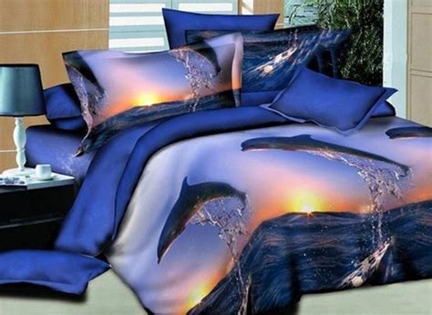 3d Dolphin Jumping Into The Sea Printed Cotton Luxury 4 Piece Bedding
