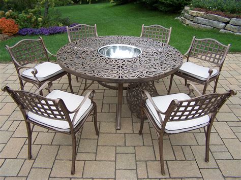 On now 43 off oasis 60 inch outdoor patio dining table with 6 armless chairs. Oakland Living Aluminum Patio Dining set 60" Round ...