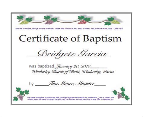 Free 23 Sample Baptism Certificate Templates In Pdf Ms Word Psd