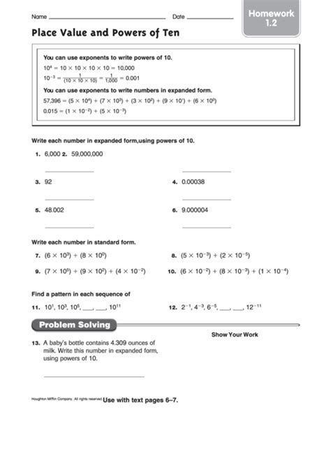 Place Value And Powers Of Ten Worksheet Printable Pdf Download