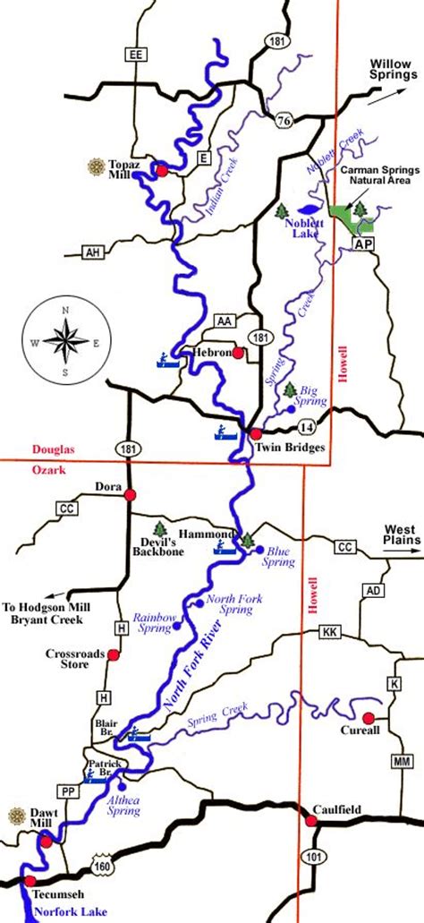 North Fork River Map Rainbow Springs Forked River West Plains