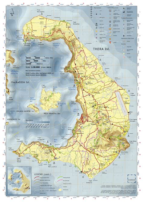 Santorini Isl Trekking Bicycle Road Map Thera Therassia The