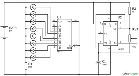 Led Roulette Circuit Diagram Using 555 Timer Ic