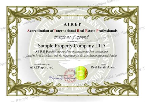 Example Certificate Airep Accreditation Of International Real