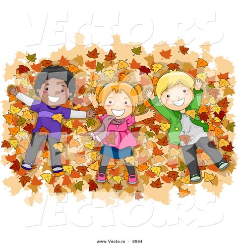 Vector Of Happy Cartoon Kids Laying On A Pile Of Autumn Leaves By Bnp