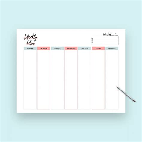 Vertical Weekly Planner Template With Goals