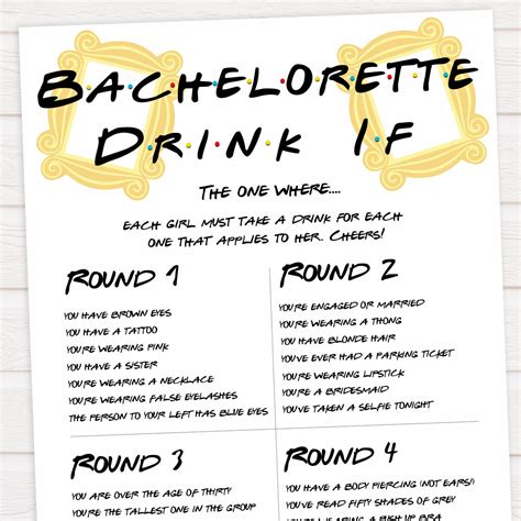 Bachelorette Drink If Game Friends Bachelorette Printable Games Ohhappyprintables