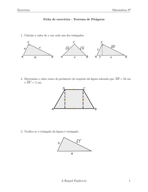 Ficha Teorema De Pit Goras 8 3