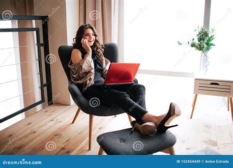 Young Businesswoman Work At Home Busy Model Sitting In Chair And