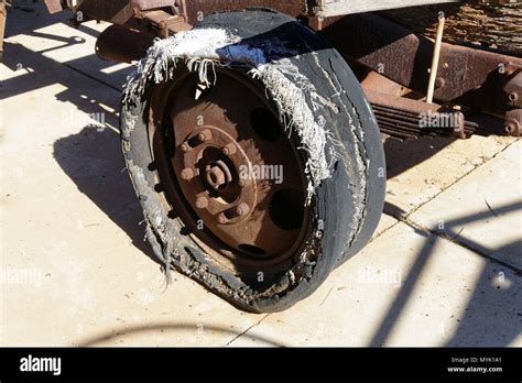 Old Worn Rag Car Tyre Tire On Rusty Wheel Western Australia April