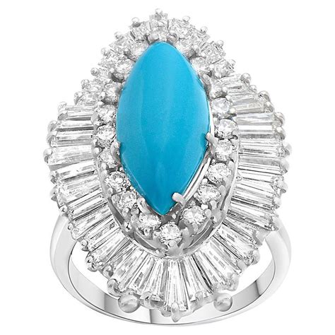 Sleeping Beauty Turquoise Ring Surrounded By Round Diamonds At Stdibs