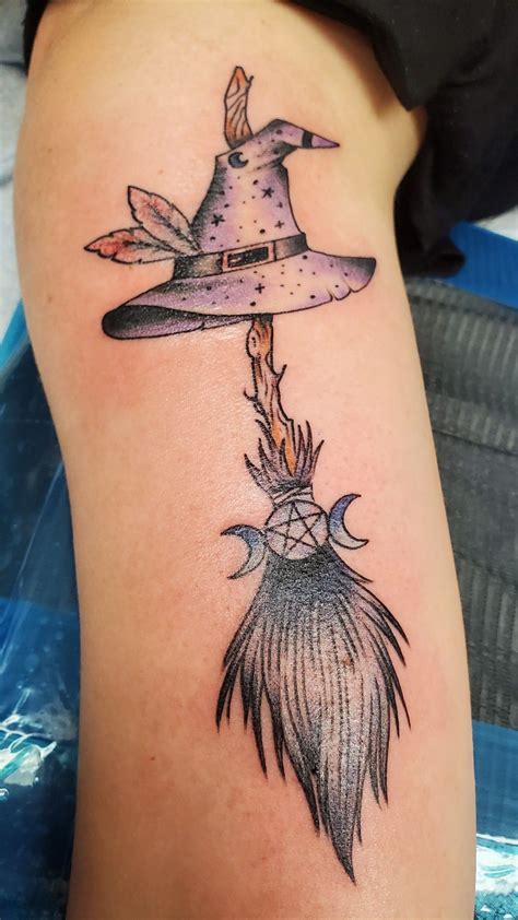 Witch Broomstick And Hat Tattoo Wiccan Tattoos Pagan Tattoo Wicca Tattoo