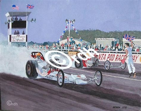 Vintage Drag Racing Art Limited Edition Print Santa Pod Raceway 1966