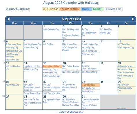 Print Friendly August 2023 Us Calendar For Printing