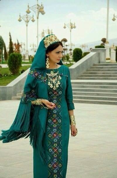 Turkmen Woman In Her Turkmen Traditional Dress Costume Tribal Folk