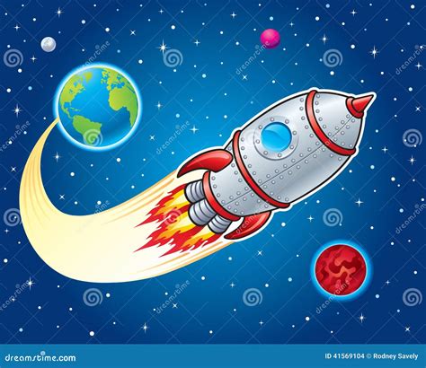 Rocket Ship Blasting Through Space Cartoon Vector