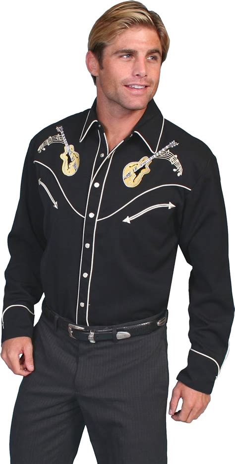 Scully Mens Rock N Roll Embroidered Retro Long Sleeve Western Shirt