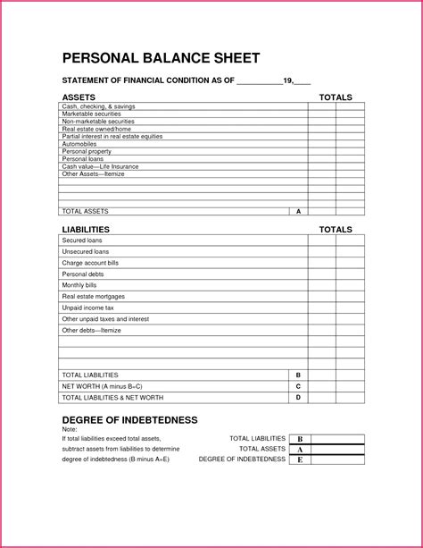 Excel Template Balance Sheet