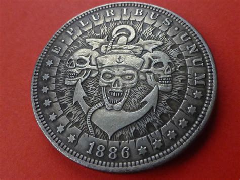 1886 Hobo Dollar Coin Crazy Sailor Skulls With An Anchor En Etsy