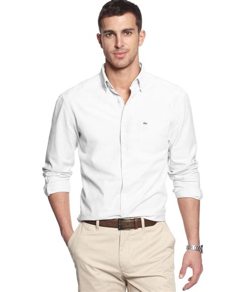 Lacoste Cotton Mens Solid Button Down Collar Shirt In White For Men Lyst