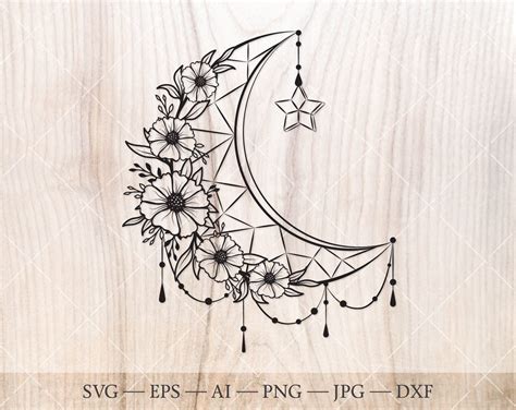 Floral Moon SVG. Moon With Flowers Clipart. Half Moon Svg - Etsy