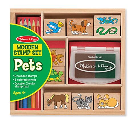 Melissa And Doug Wooden Stamp Set Pets 9 Stamps 5 Colored Pencils