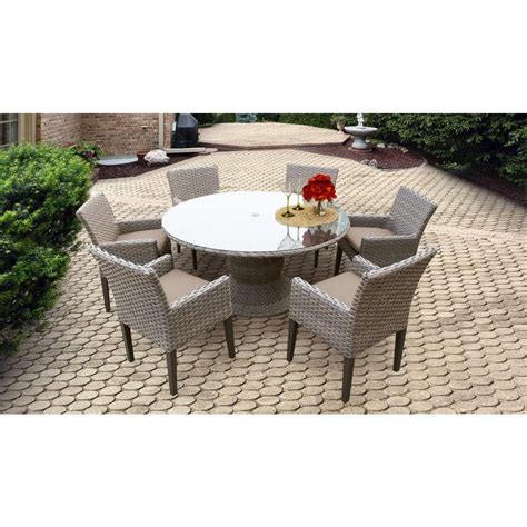 Tk Classics Oasis 7 Piece Outdoor Wicker Patio Dining Set With Wheat