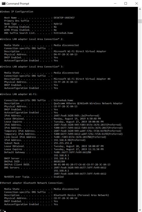 This would include both the hardware mac addresses as well as your ip address associated with that mac. Tutorial on IPConfig - Command-Line Tool to Display ...