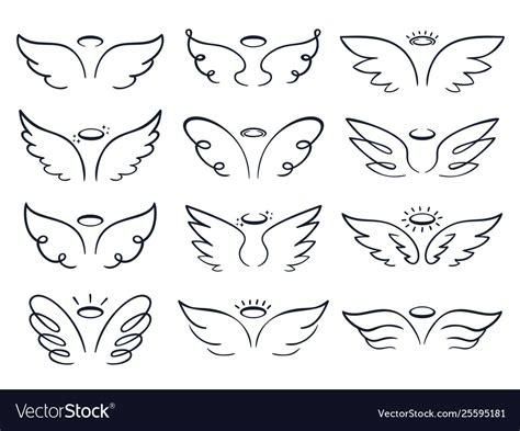 Cartoon Sketch Wing Hand Drawn Angels Wings Vector Image