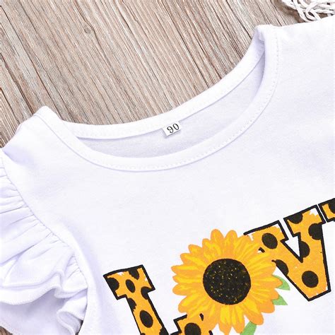 Outfits For Toddler Kids Baby Girls Ruffled Sleeve Letter Tops