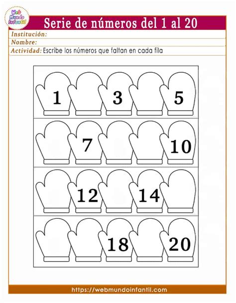 Serie Numérica Del 1 Al 20 Para Imprimir Y Completar