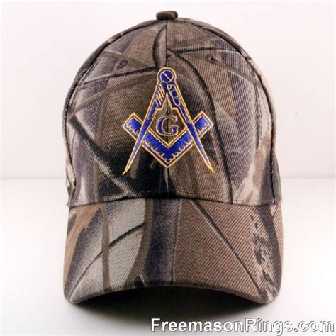 Camo Print Cap With Blue Embroidered Square And Compass Masonic Camo