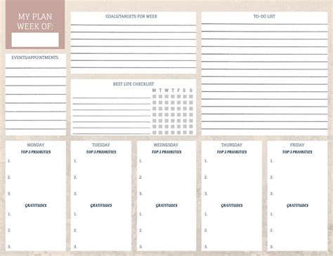 Printable Weekly Productivity Planner Etsy